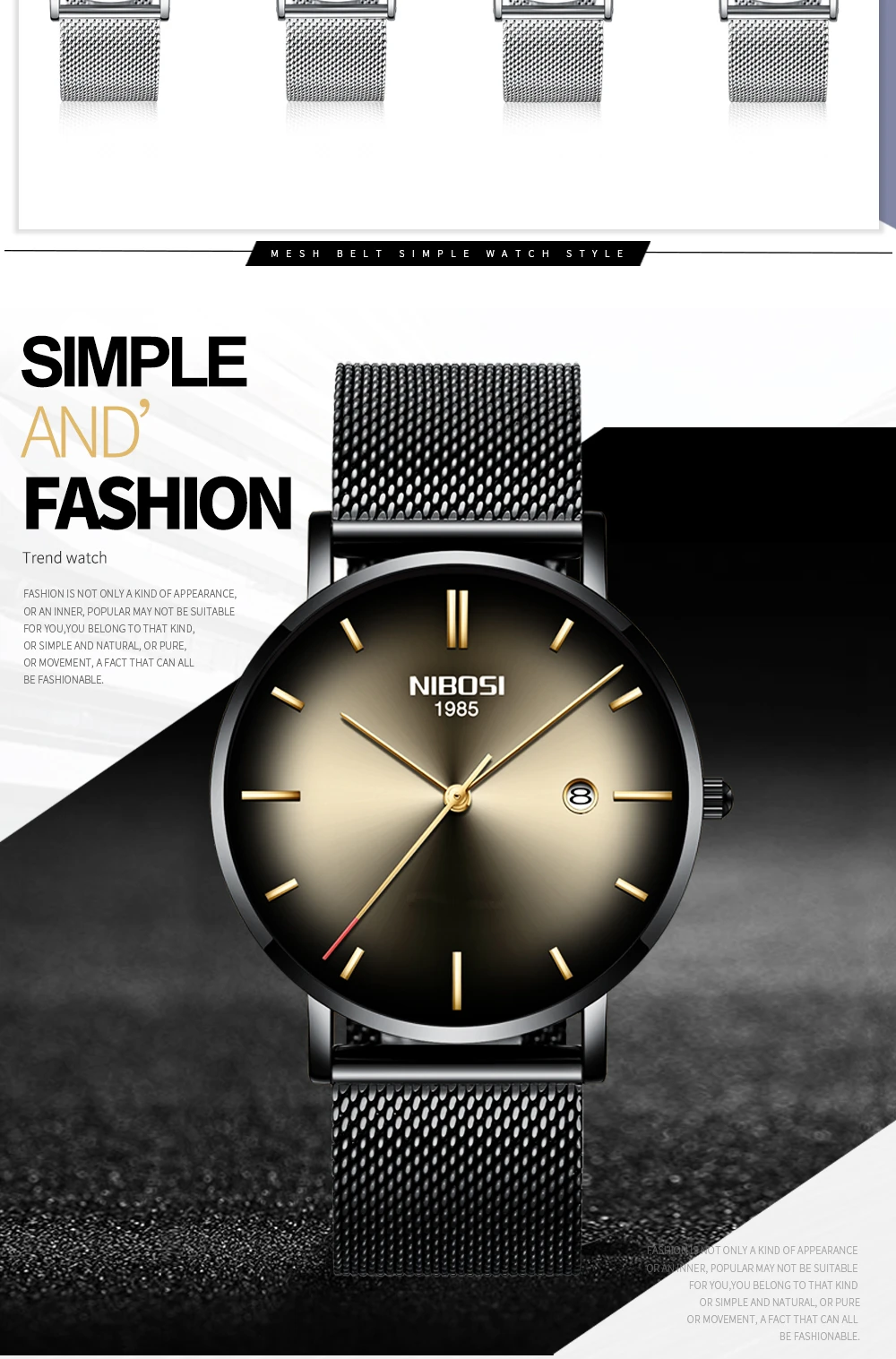 NIBOSI Casual Mens Watches Top Brand Luxury Ultral Thin Quartz Watch for Men Mesh Steel Simple Business Watch Relogio Masculino