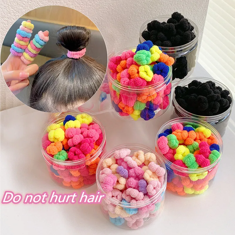 

100pcs Solid Color Hair Bands Scrunchie Rubber Band Ponytail Holder Ties for Children Elastic Hair Band Girl Head Accessories