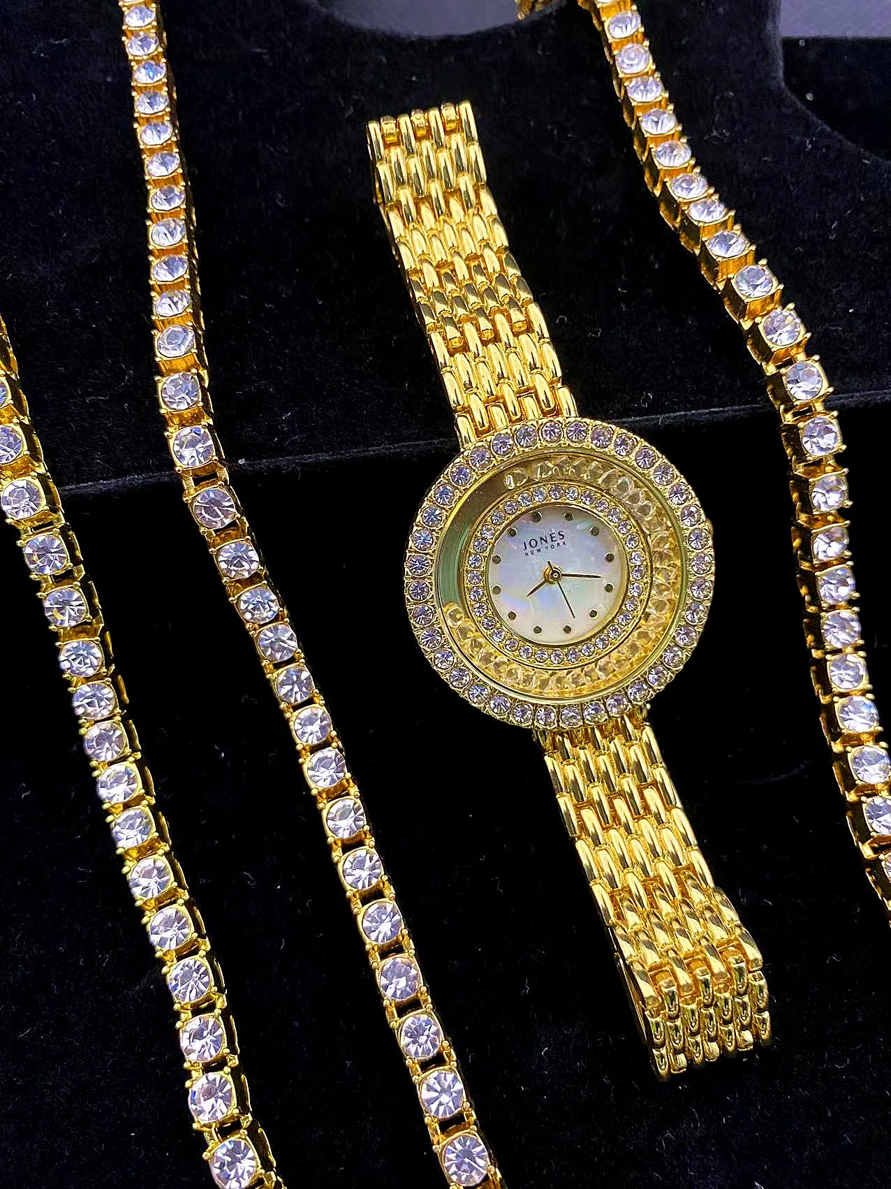 3PCS Luxury Iced Out Watch for Women Tennis Chain Bracelet Necklaces Bling CZ Jewelry Set Watch Women Gifts Relojes Para Mujer