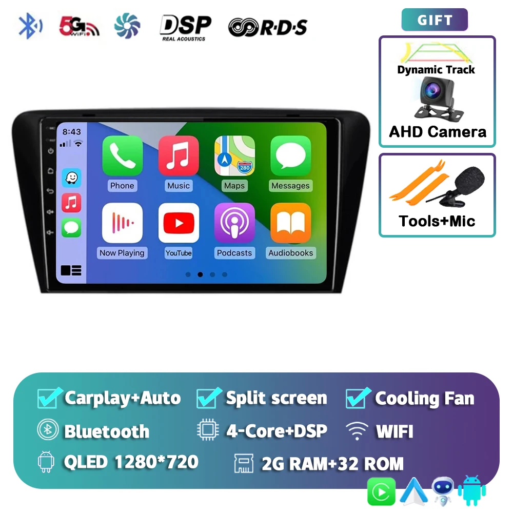Android 15 For Skoda Octavia 2 A5 2007-2014 2K QLED Android