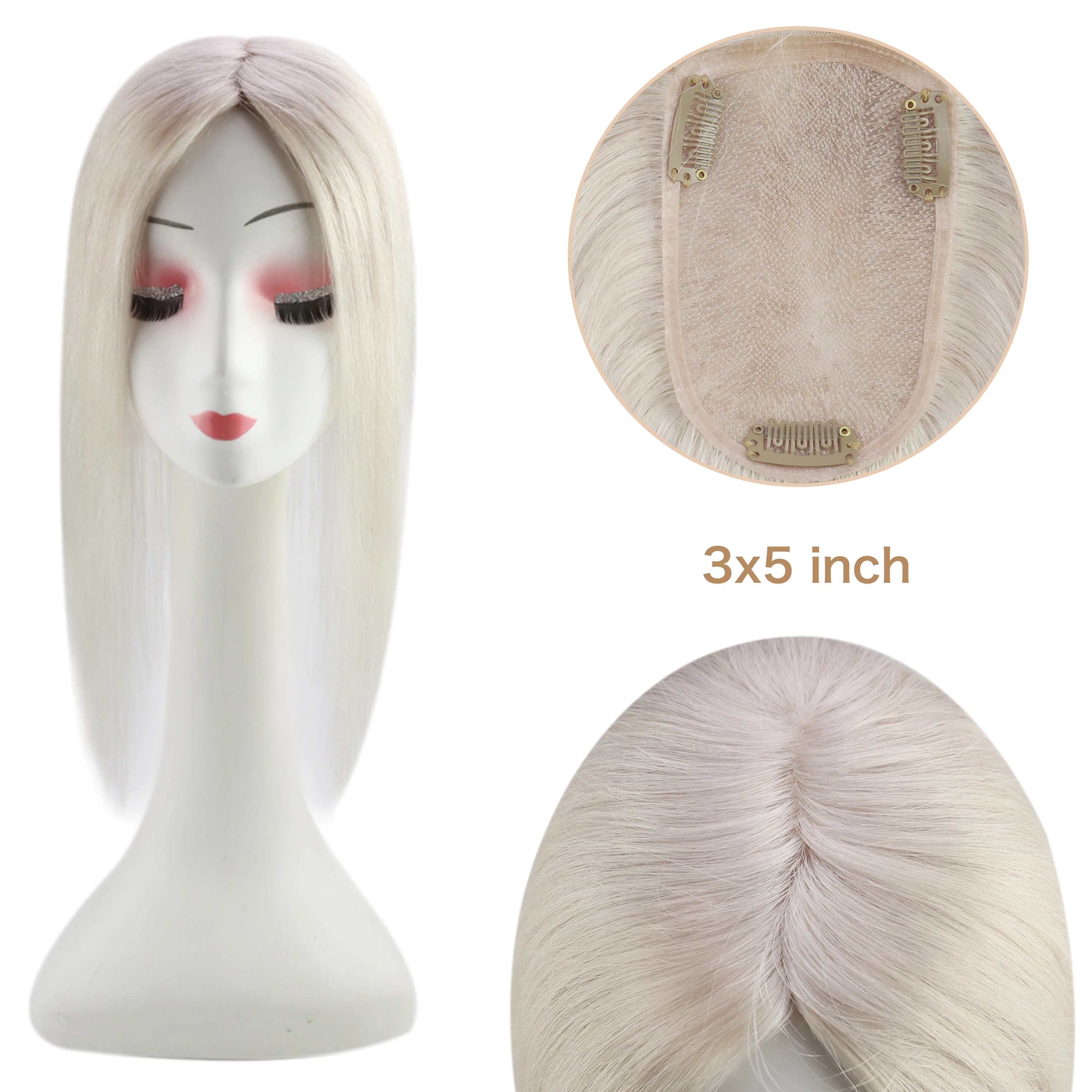 Full Shine Hair Topper Ombre 3x5inch Machine Remy Hair Piece With Clips 150% Density Human Mono Base Topper For Woman