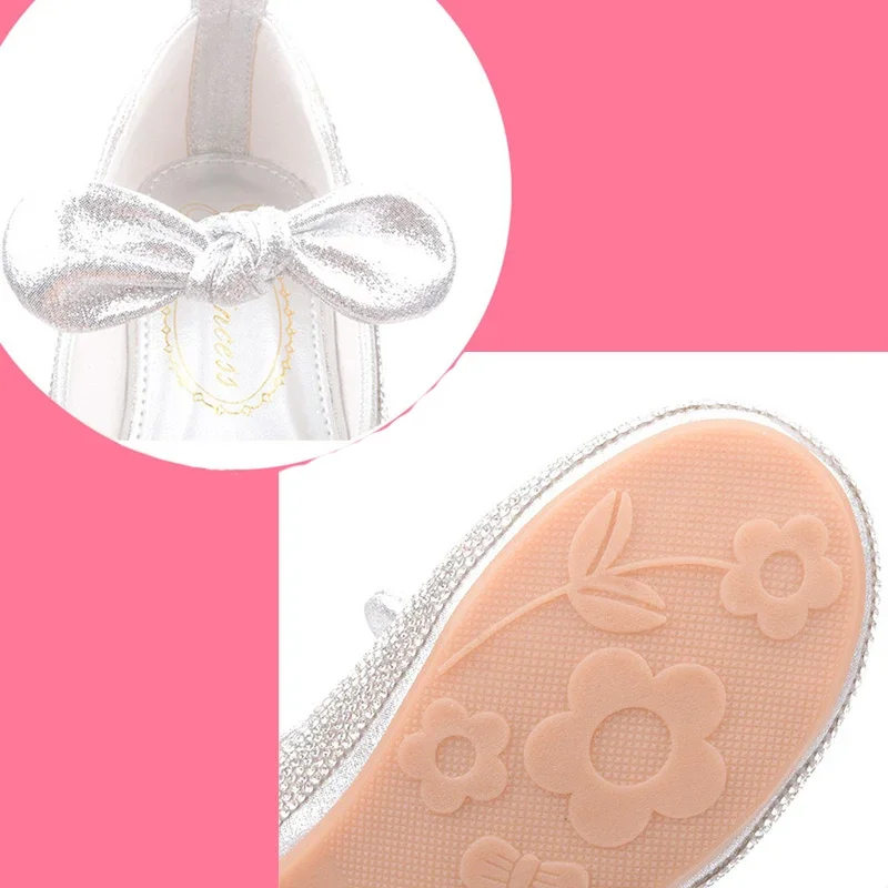 Girls Kids Leather Shoes Girls Princess Glitter Dress Wedding Party Shoes Butterfly Silver Gold for Child Girl