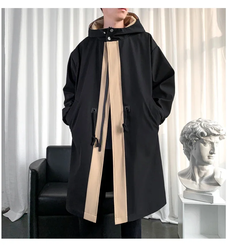 Description Picture 5 of item2024 New Spring Autumn Trench Coat Men Streetwear Long Jacket Hip Hop Male Fashion Windbreaker Hooded Overcoat Women Top