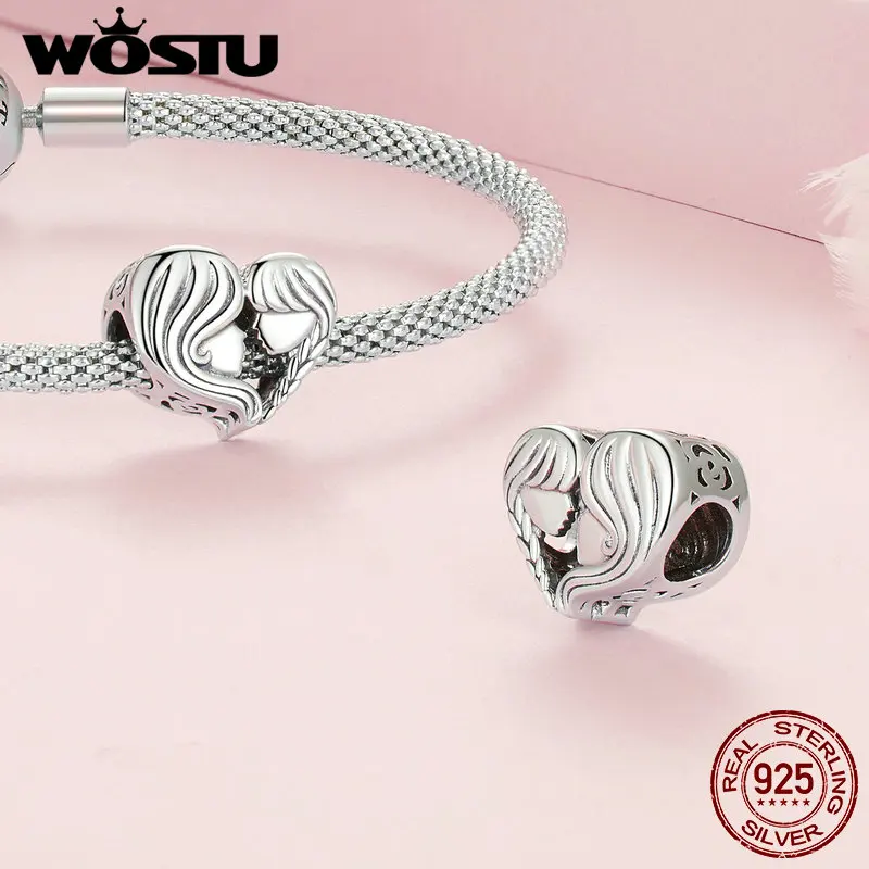 WOSTU Heart Charm - Silver Plated Mother Daughter Face Charm For Bracelets/Necklaces, 11mm