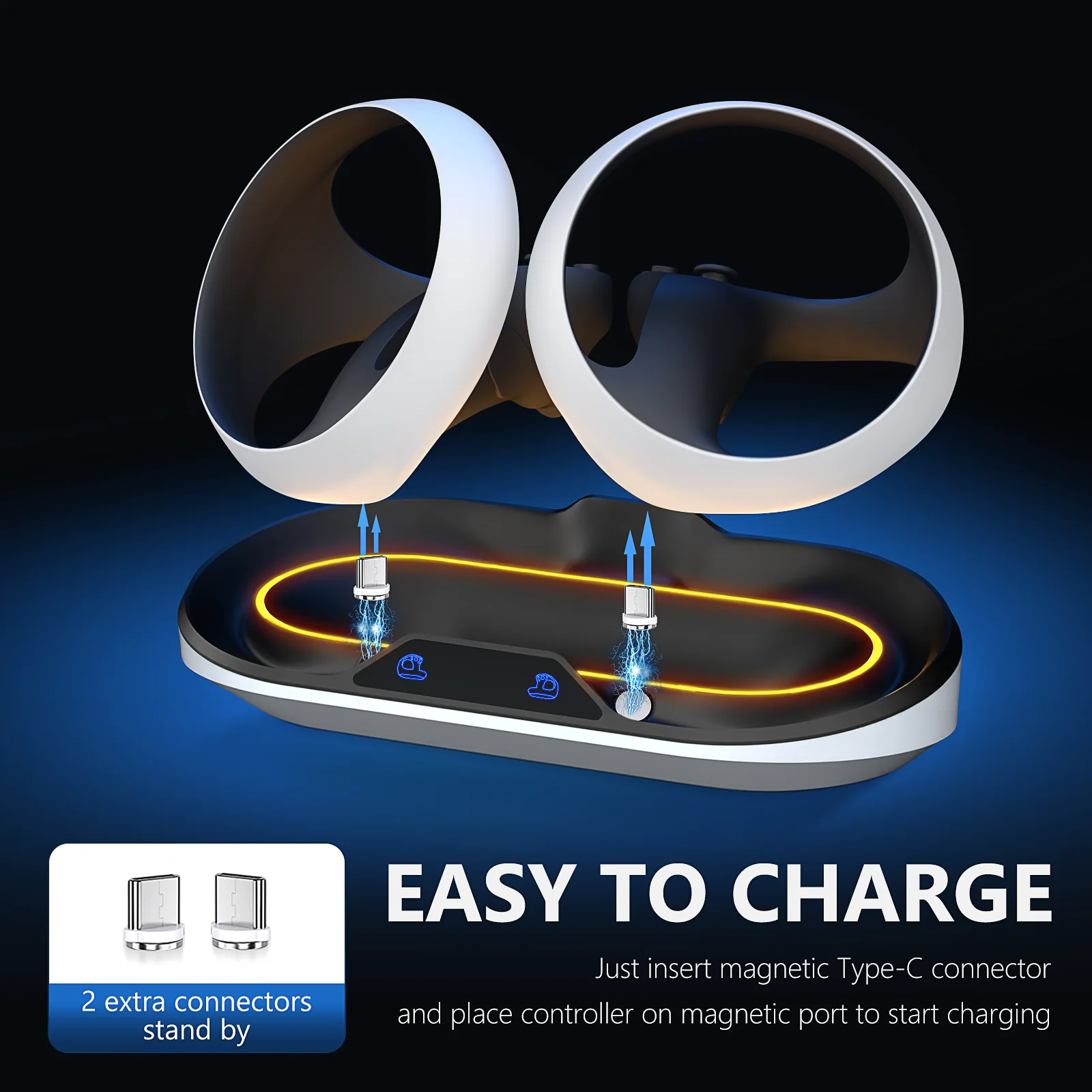 PSVR 2 コントローラー用充電ステーション、2 つの磁気 Type-C