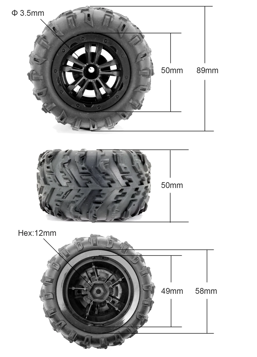 

Rubber Snow Tires For RC HBX 16889 WLtoys 124016 /124017 Truggy Truck With 12mm Metal Hex Off Road Wheel