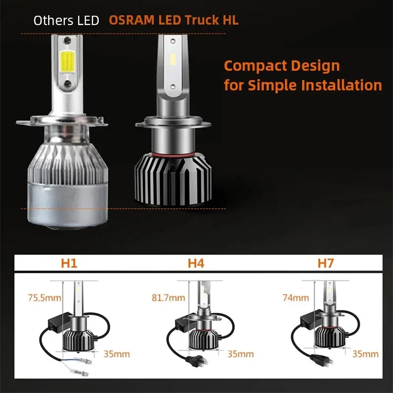 오스람 안개등 H4 H7 24V 28W LED 트럭 HL 클래식 헤드라이트 5700K 쿨 화이트 LED 자동차 램프 2개