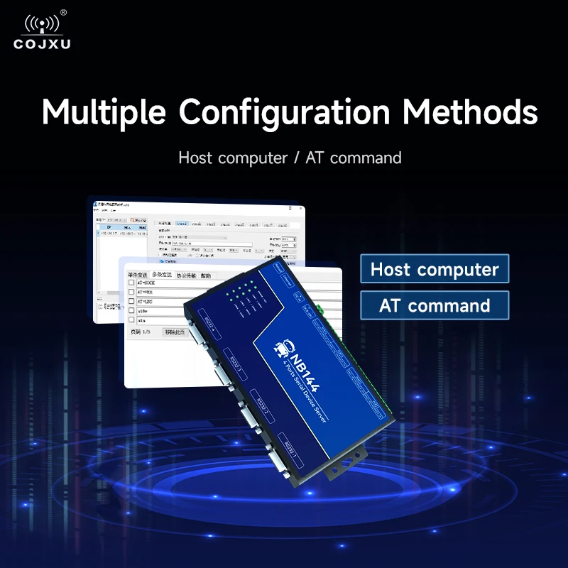 4-Channel Serial Server RS232/422/485 RJ45 Modbus Gateway XHCIOT NB144S TCP/UDP/MQTT DC 8-28V AT Command Build-in Watchdog