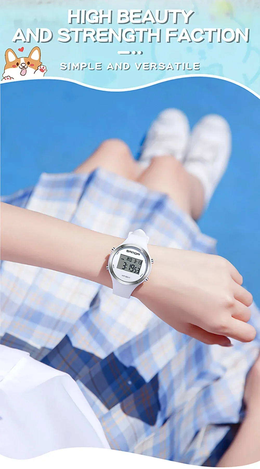 SANDA 2147 Montre numérique élégante et étanche pour femmes, chronographe LED, montre-bracelet de sport pour femmes, cadeau pour garçons et filles_voghion.com