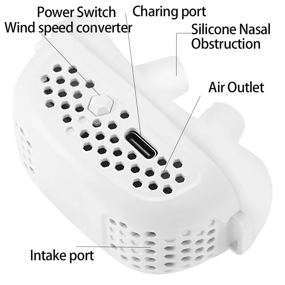 جهاز إلكتروني مضاد للشخير مع حزام الشخير الحل منخفض الضوضاء الرياح القوية التوأم التوربينات ضبط 3 سرعة الرياح الشخير النوم المعونة