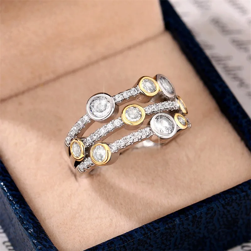 ZAKOL, разноцветные кольца в стиле панк, 3-слойные кольца для женщин, новое модное круглое кольцо из циркона для девушек, вечерние, ювелирные изделия