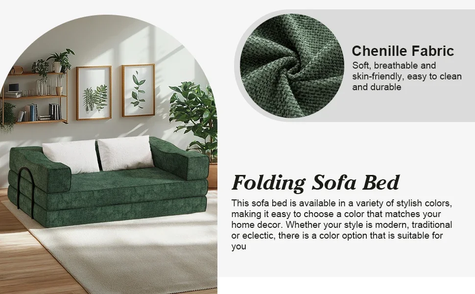 Convertible Couch Bed with 2 Pillows