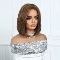 EASIHAIR – perruques synthétiques courtes et lisses pour femmes, perruques naturelles lisses brunes avec frange à huit caractères, Cosplay quotidien 4