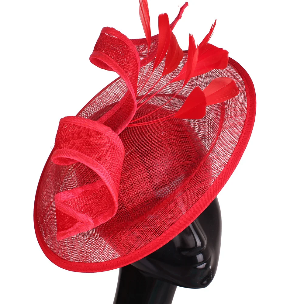 Black Sinamay Hats Women Elegant Fascinators Formala Dress Derby Headwear Bridal Femal Fedora Hat With Feathers Hair Accessories 1