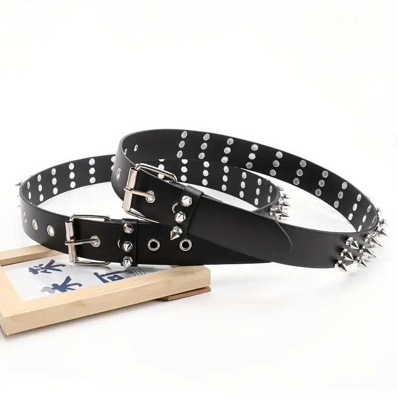 1pc Black Rivet Belt For Women Fashionable Women's Cool Punk Style Rivet Decoration pu Leather Goth Rock Wild Adjustable Belt