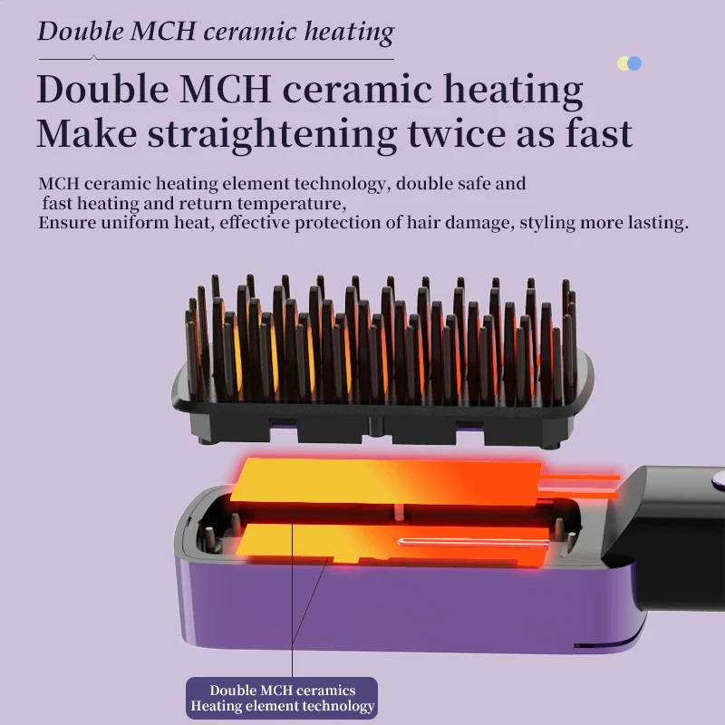 Rechargeable Hair Straightening Comb Negative Ion Non-Harmful Portable Electric Comb Straightener Clip Curling Wand Clipper