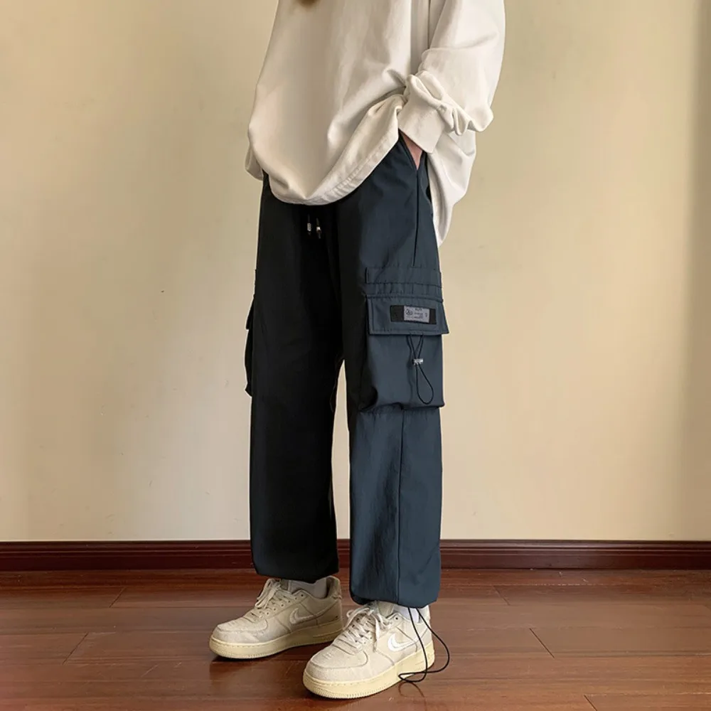 New Fashion High Street Male Cargo Pants Men Solid Color Elastic Waist Wide Leg  Japan Retro Casual Pant Oversized Baggy Trouser - AliExpress
