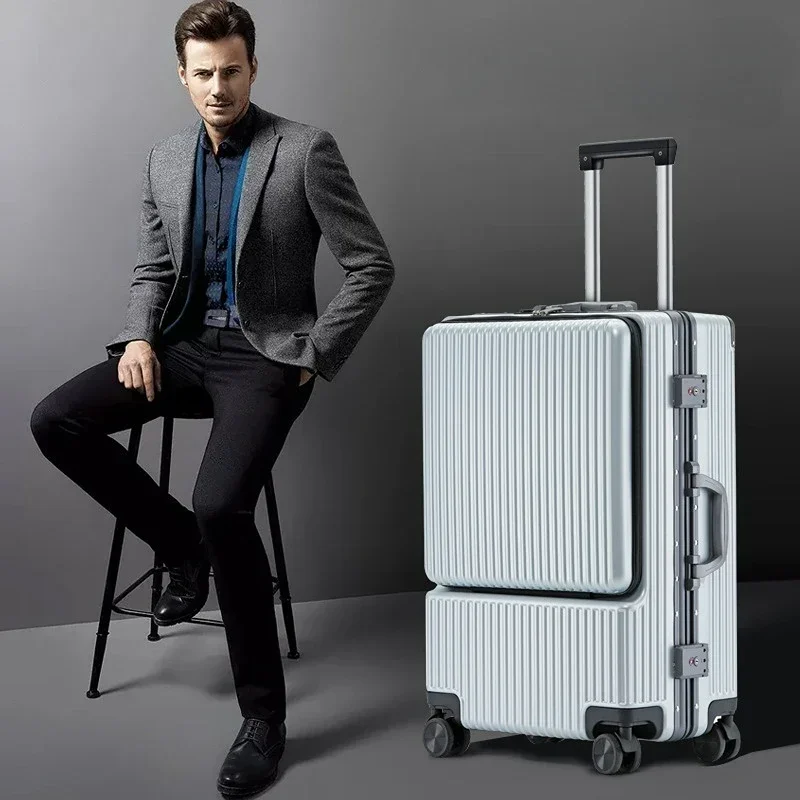 New Trolley Suitcase Computer Boarding travel luggage front open men's women's side open pull rod case 20