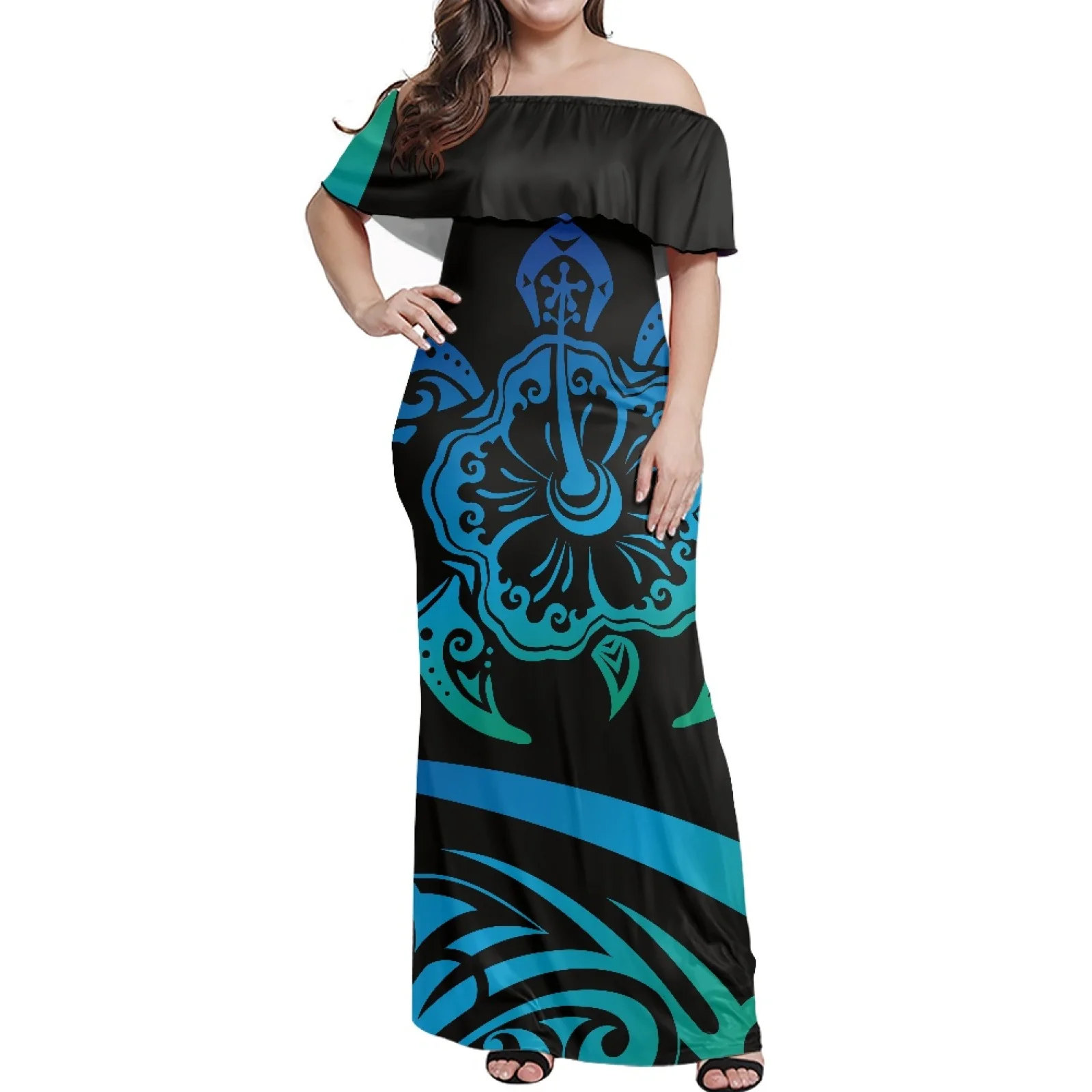 

Polynesian Tribal Pohnpei Totem Tattoo Prints, Multicolor Ladies Gowns, Sexy Fashion, Holiday Beach Party Dress, New Design 7XL