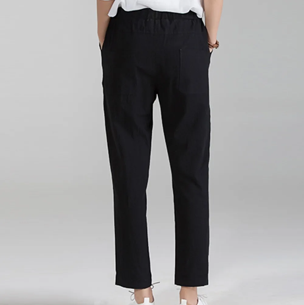 

Autumn Women Trousers 2024 Cotton Linen Solid Harem Pants Solid Elastic Waist Harem Trousers Soft High Quality Women's Pants
