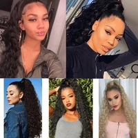 22 pouces synthétique longue crépus bouclés queue de cheval Extension de cheveux cordon enveloppé pince dans les cheveux noir postiche pour les femmes 5
