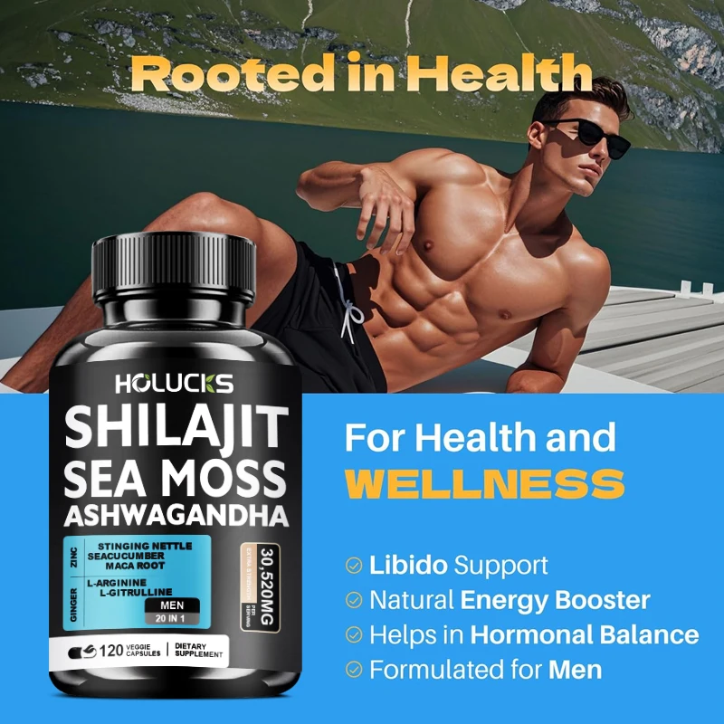 Men’s Natural Sea Moss Shilajit Ashwagandha Complex Capsules, Support Boosts Testosterone, Enhance Vitality & Overall Wellness 5