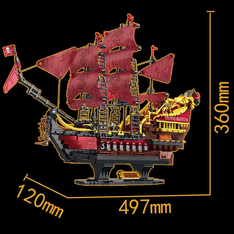 2088pcs Queen Annes Revenge Pirate Ship Building Blocks with LED Creative Red Pirate Boat Model Bricks Toys for Adult Kids Gifts 1