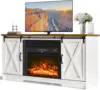 4 EVER WINNER Fireplace TV Stand with 23" Electric Fireplace, Sliding Barn Door, Farmhouse Fireplace Entertainment Center with 1