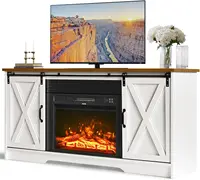4 EVER WINNER Fireplace TV Stand with 23" Electric Fireplace, Sliding Barn Door, Farmhouse Fireplace Entertainment Center with 1