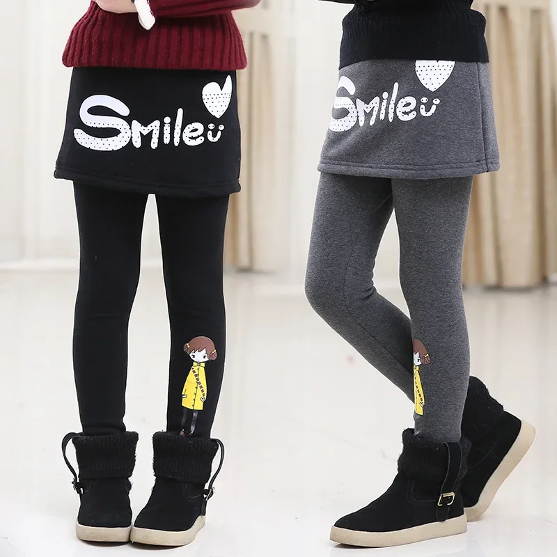 Leggings for Girls Winter Pants Kids Pants Girls Leggings Warm False Two Pieces Fleece Pantskirt Children Divided Skirt Trousers