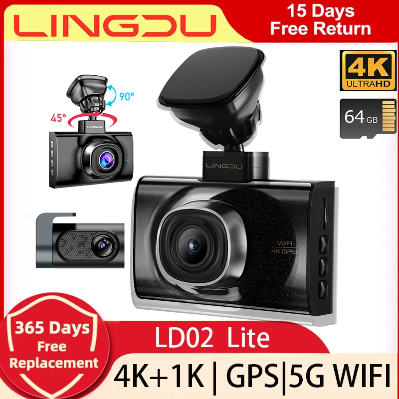 LINGDU LD02 Lite Dash Cam 3inch Screen 4K Front 1080P Rear Camera 5.8Gh WiFi GPS Voice Control 24H Parking Monitor Night Vision 1