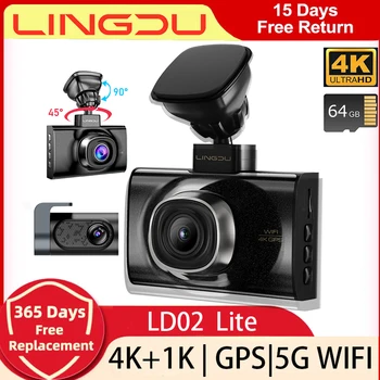 LINGDU LD02 Lite Dash Cam 3inch Screen 4K Front 1080P Rear Camera 5.8Gh WiFi GPS Voice Control 24H Parking Monitor Night Vision