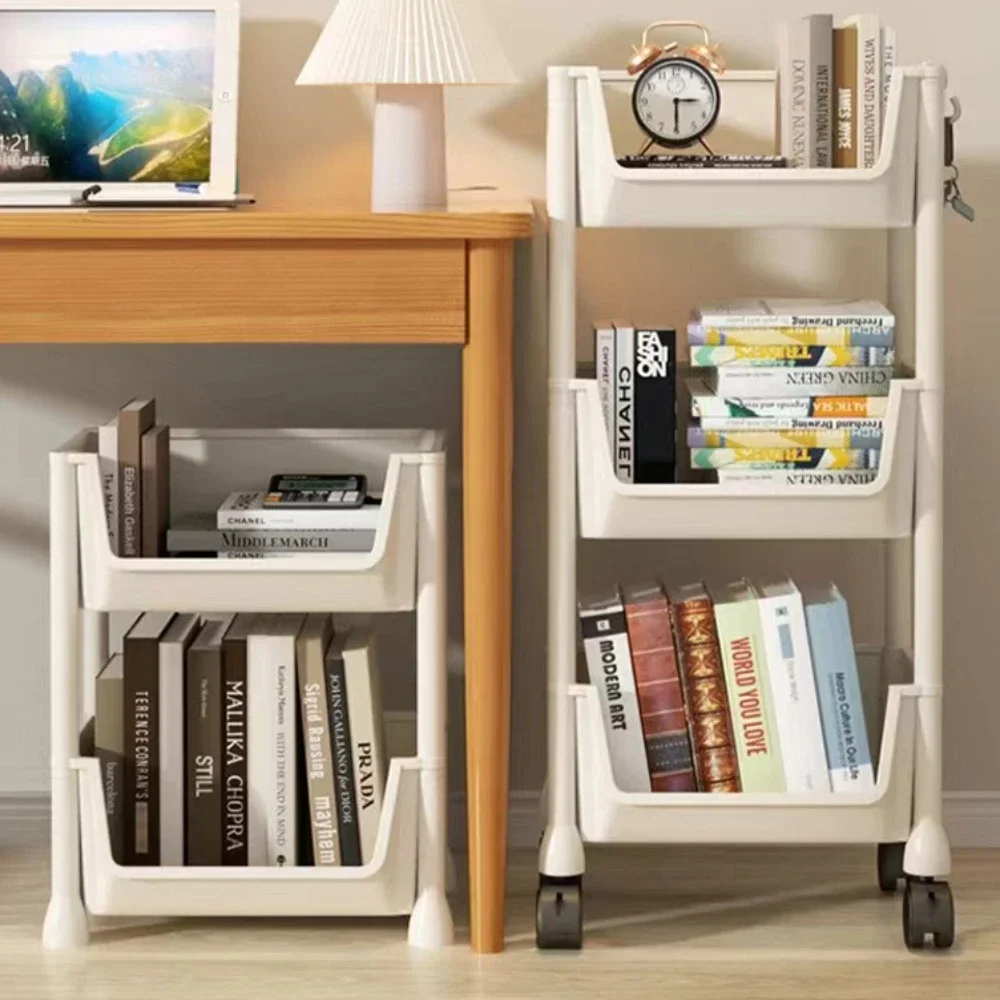 Movable Trolley Bookshelf Assembled Toy Storage Rack Large Capacity Corner Book Storage Rack Multilayer Simple Display Cabinet