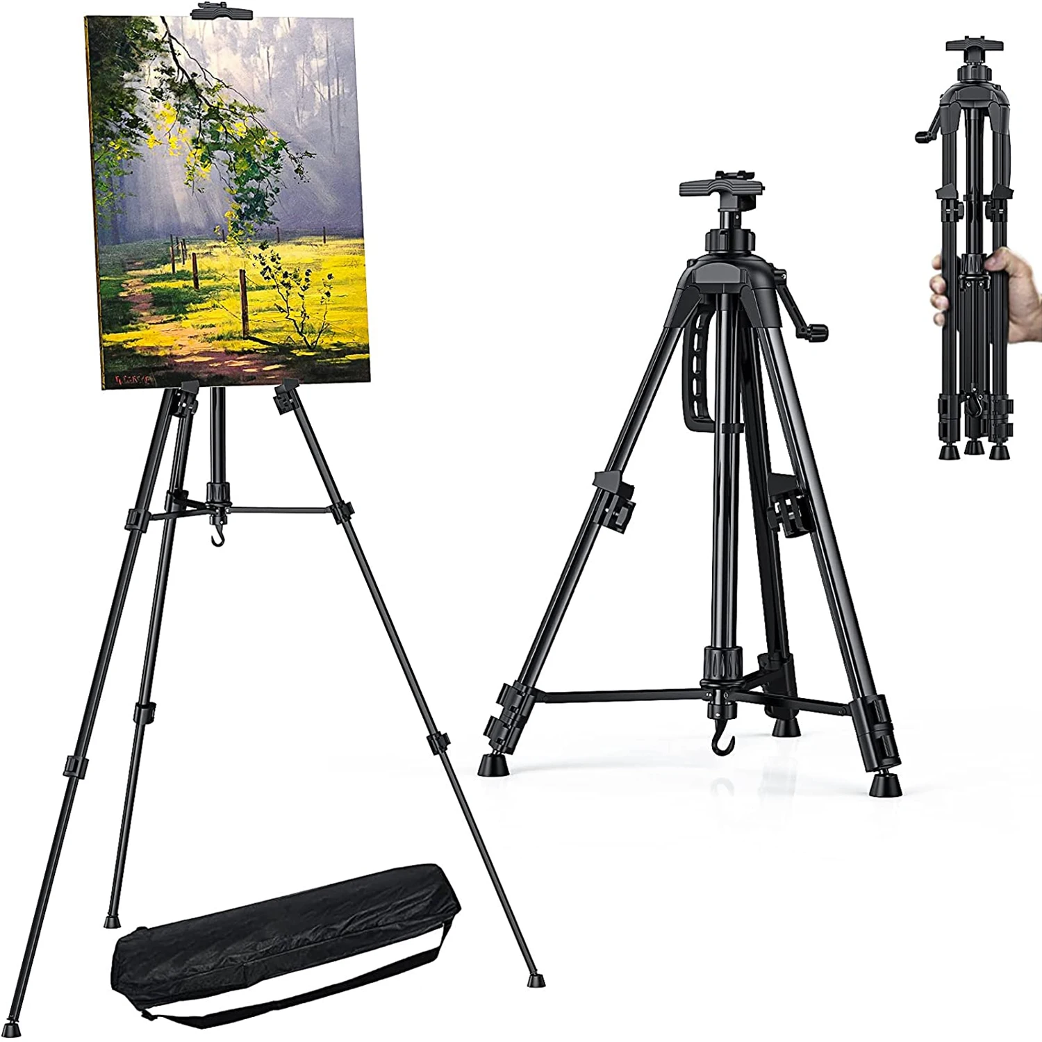 Instant Display Easel Stand, 63 Collapsible Portable Adjustable Height Art Easel - Easy Folding Telescoping Metal Floor Poster Tripod for Display, Bl