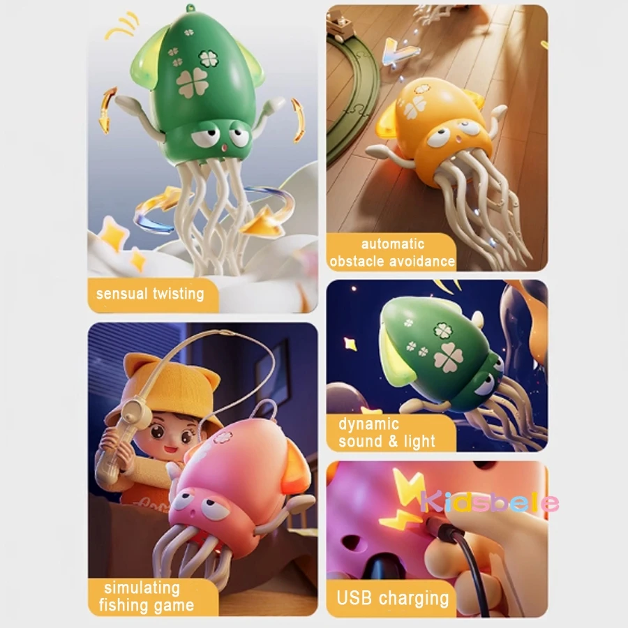 魔法の踊るタコ電動這うおもちゃ電動自動回避LEDライト&音楽スマート