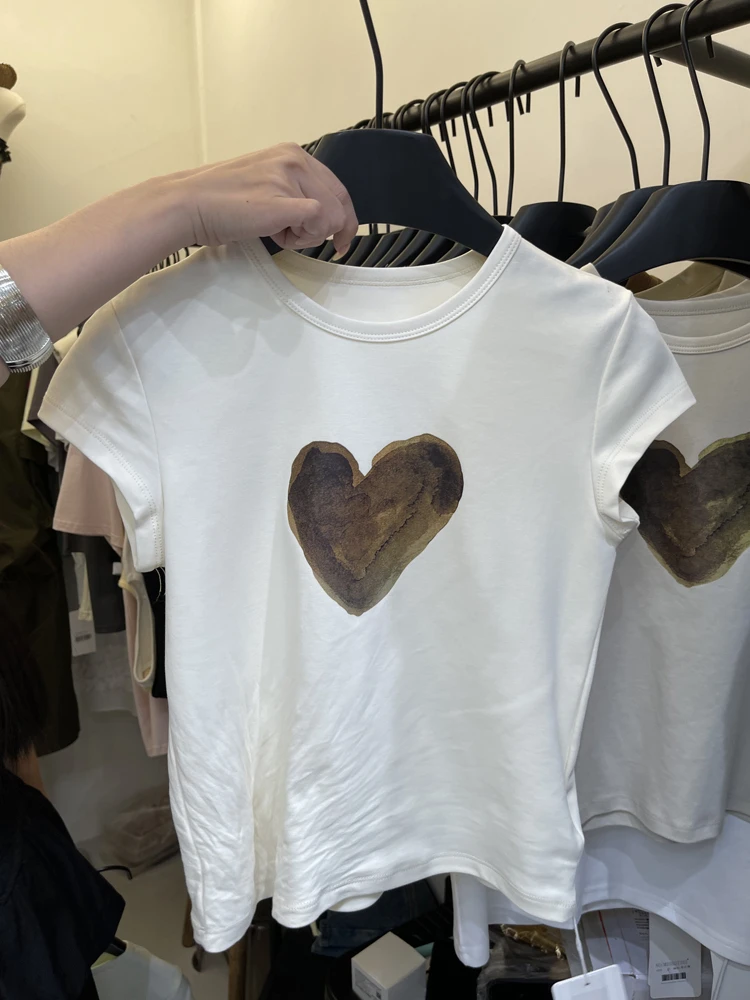 

Женская футболка с коротким рукавом Love Heart, Повседневная летняя футболка с графическим принтом, 2023