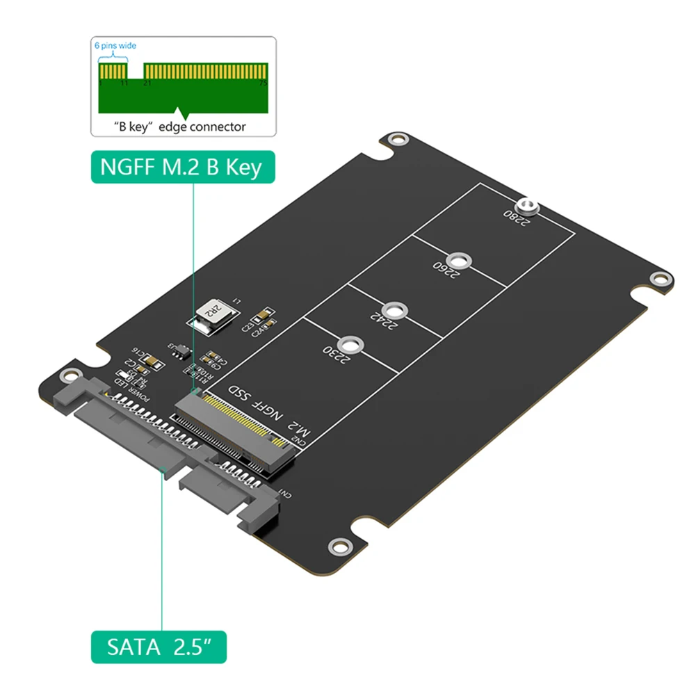 M.2 NGFF B 키 - 2.5인치 SATA SSD 인클로저 6Gbps M.2 SSD 어댑터 SSD 외장 케이스 M.2 NGFF SSD - 2.5인치 SATA III 어댑터