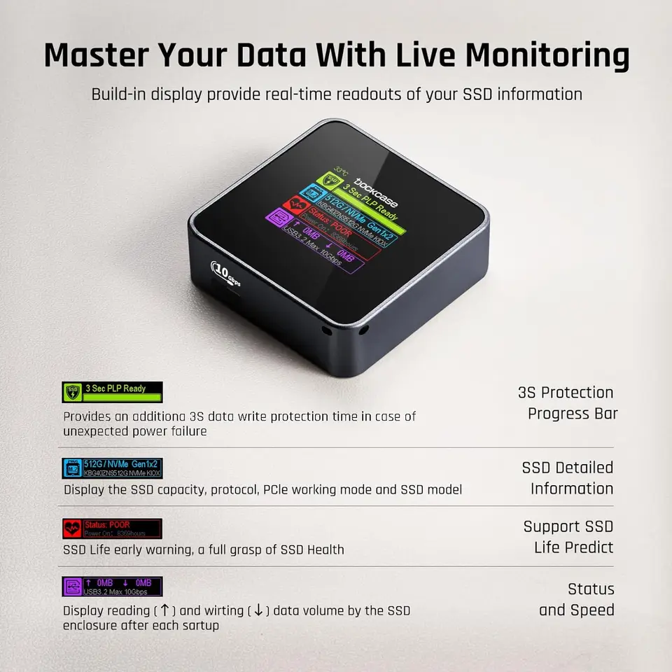 Dockcase 2230 M.2 NVMe SSD エンクロージャ LCD ディスプレイ Dockcase 2230 M.2 NVMe SSD エンクロージャ LCD ディスプレイ