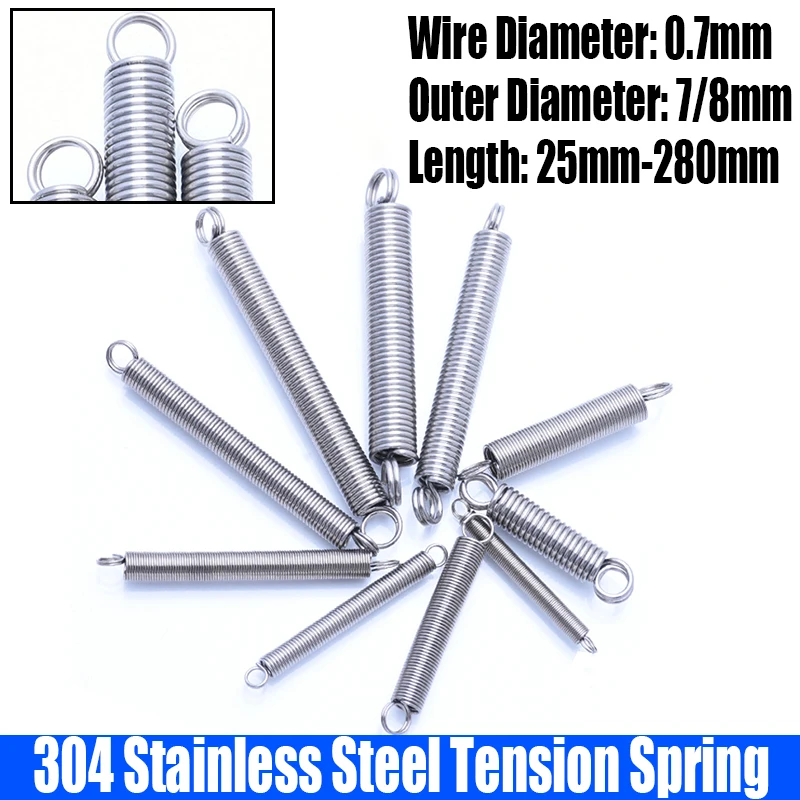 

1-5PCS 0.7mm Wire Dia 304 Stainless Steel O Ring Hook Extension Spring Tension Spring Coil Spring Dual Hook Spring L=25-280mm