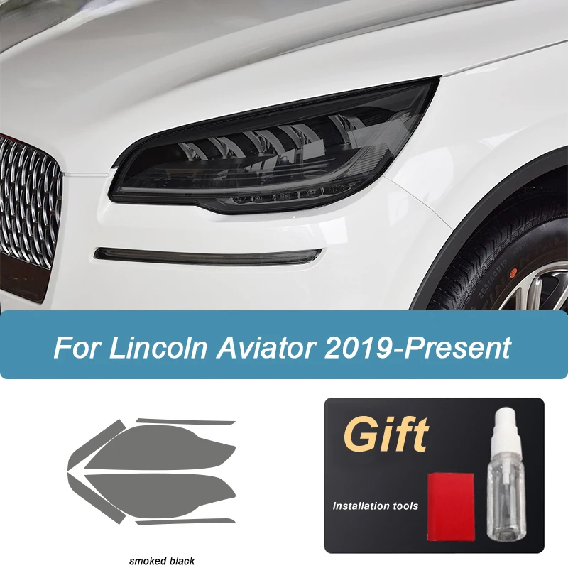 

2 pieces Car Headlight Protective Film For Lincoln Aviator 2019 2020 2021 Smoked Black Tint Wrap Vinyl Transparent TPU Sticker