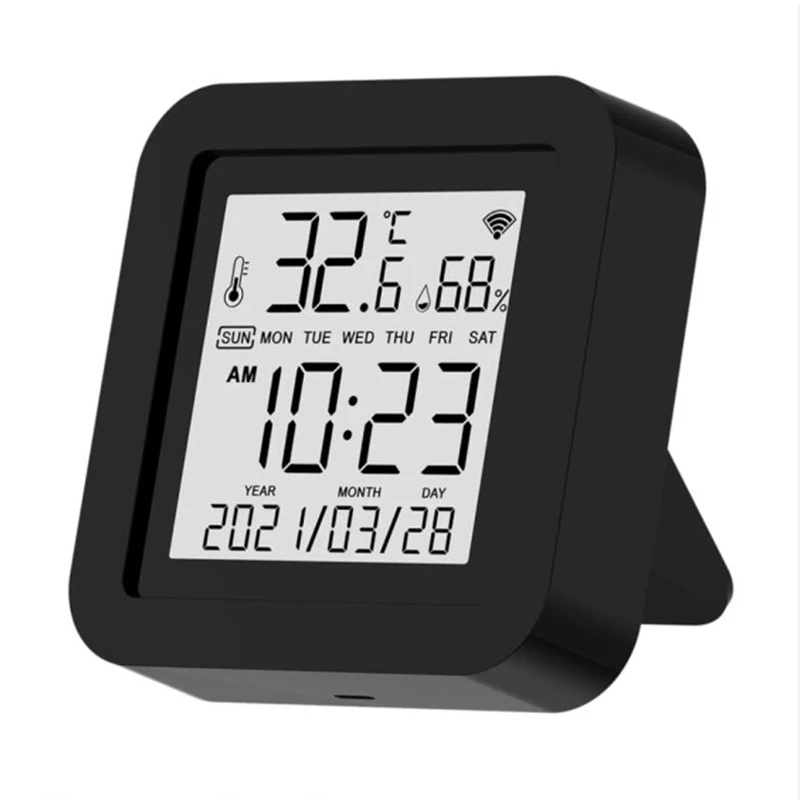 

Умный Wi-Fi датчик температуры и влажности, беспроводной датчик температуры и влажности для управления через приложение TUYA, черный термометр с Wi-Fi