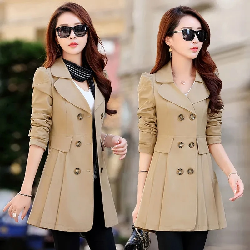 Plus-Size Mid-Length Trench Women Coat Double-Breasted Slim-Fit New In Outerwears Jacket Spliced Half Women's Windbreaker Coats