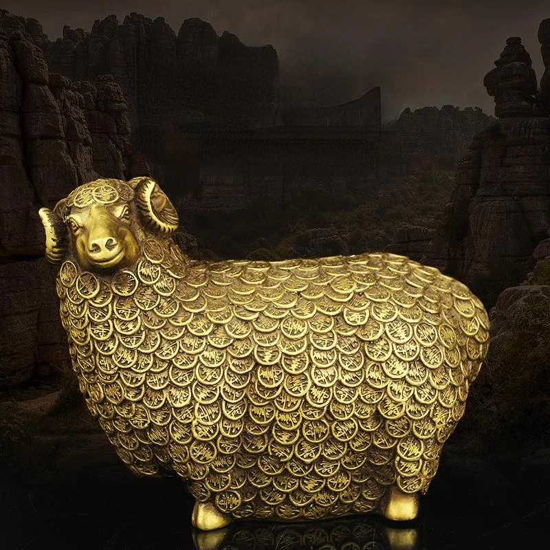 

Zodiac Copper Sheep Feng Shui Ornaments Money Treasure Fortune Sheep Crafts Living Room Office Home Decoration