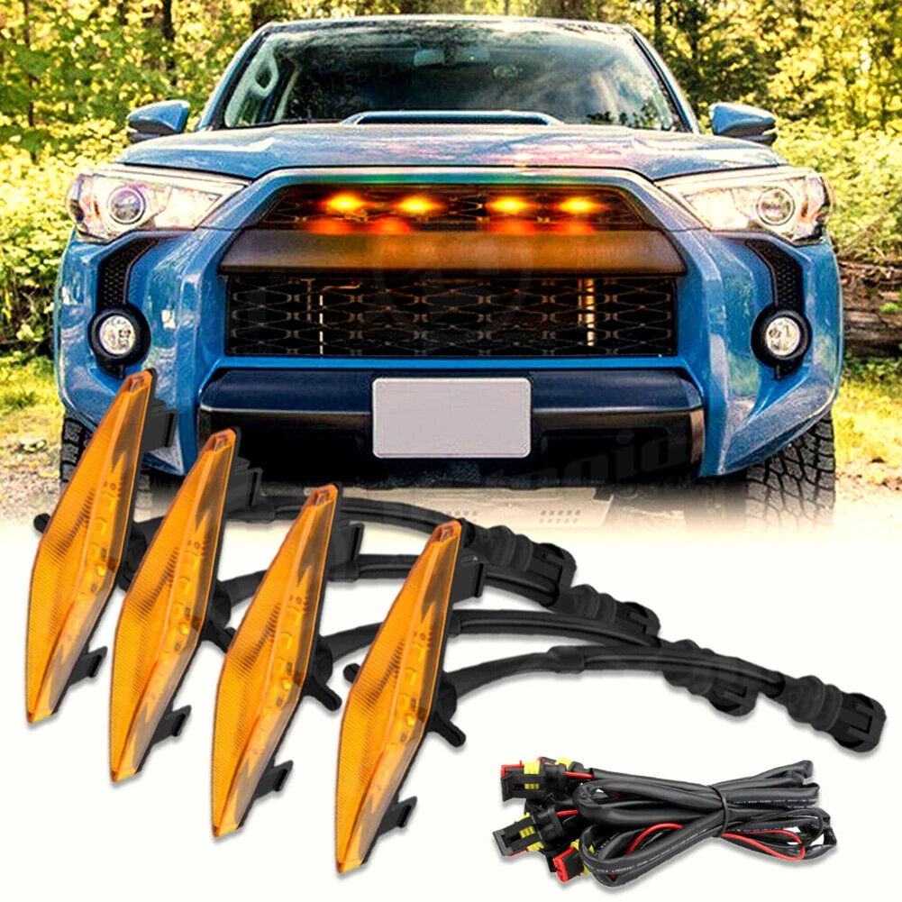 4Pcs Amber Grille LED Front Bumper Lights For Toyota For 4Runner Pro 2014-2019 4 Pieces LED Marker Lights Front Grill Lamp