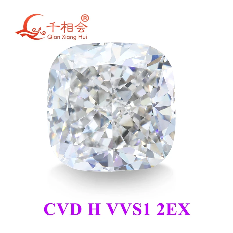 3.43ct H white CVD lab-grown diamond, cushion cut, VVS1 clarity, GEMID-certified, perfect for elegant jewelry designs.