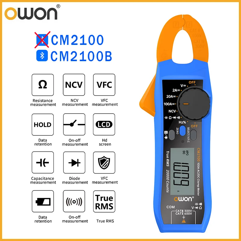 Owon CM2100B - Pince multimètre numérique avec Bluetooth - Enregistreur de  données (enregistreur) - True RMS