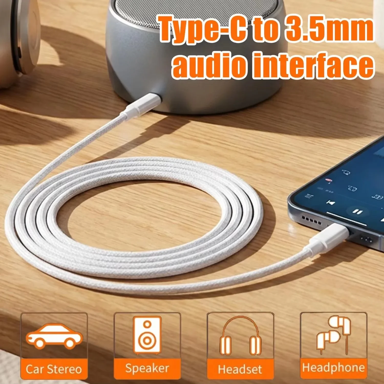 Premium USB-C to 3.5mm Male AUX Audio Cable - Nylon Braided Adapter for Car Speakers and Headphones