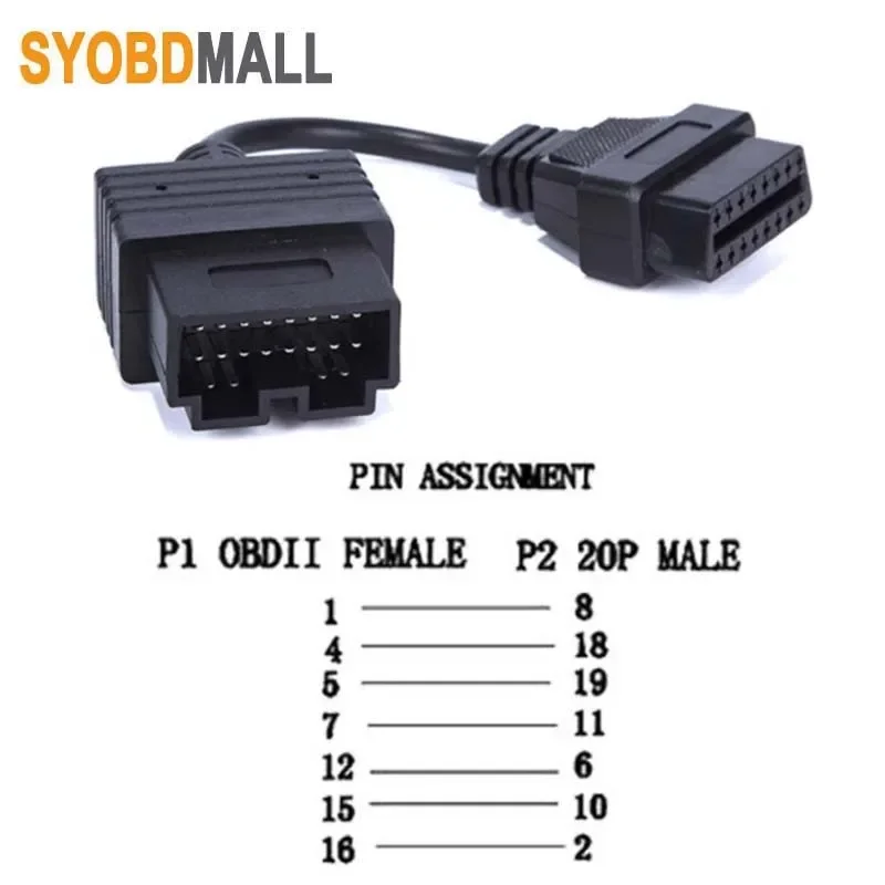 Cavo Femmina Obdii 16Pin Per Kia 20 Pin Veicolo Obd 1 A Obd 2 Converti Line Car Diagnosi Extender Per Kia 20 Pin Obd2 Wire Plug
