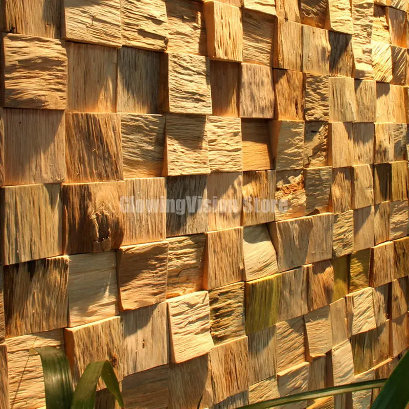 thumbnail image 1 of Fondo de TV con mosaico de madera maciza, decoración de troncos para porche, sala de estar, dormitorio, estilo europeo, fondo 3D, mosaico de madera de barco, 1 of 5