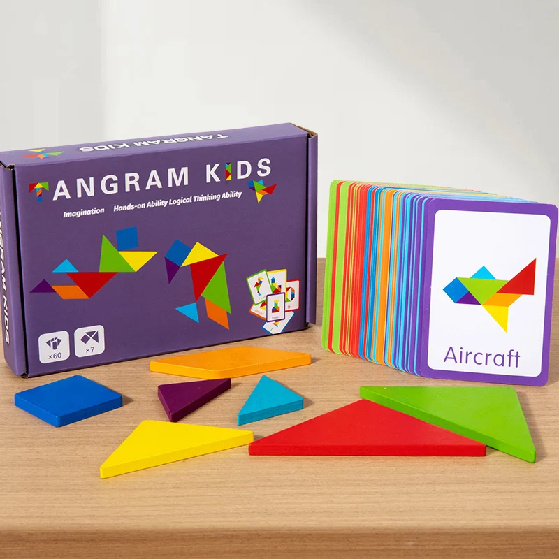 3D Wooden Tangram Jigsaw Puzzles Board Games Kids Montessori Educational Toys Children Kindergarten Geometric Shape Teaching Aid